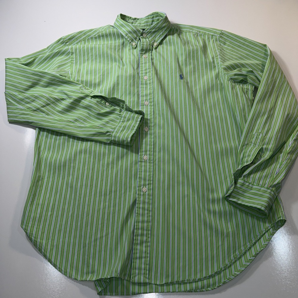 Ralph Lauren Dress Shirt Men X Large Striped Classic Fit Green Colorful Preppy
